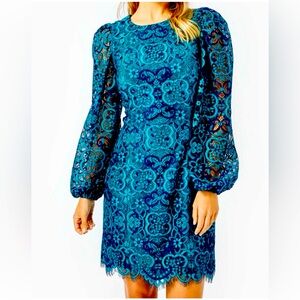 Lilly Pulitzer EUC Georgi Dress Teal Lace Size 14